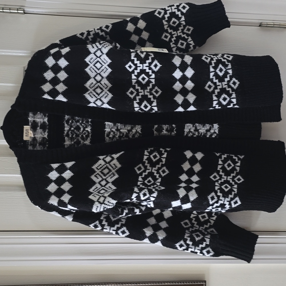 A.N.A BRAND WOMEN'S BLACK AND WHITE OPEN CARDIGAN SWEATER SIZE XS